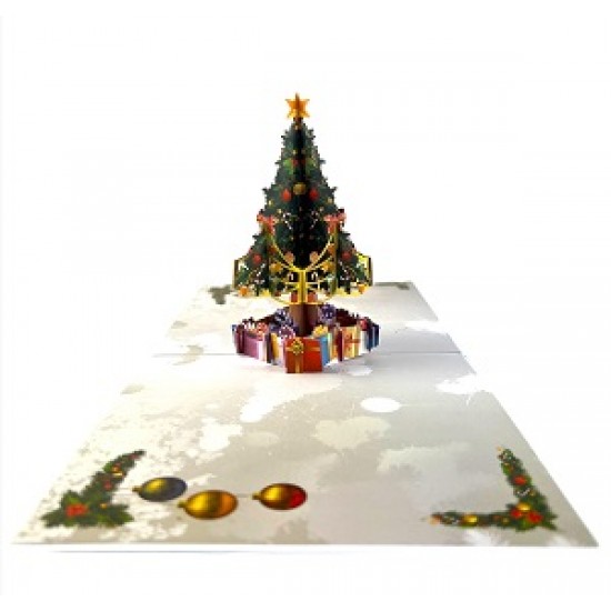 Handmade 3D Pop Up Xmas Card Merry Christmas Tree Gift Decorations Seasonal Greetings Celebrations Card, Xmas home table desk decorations, gift, ornaments