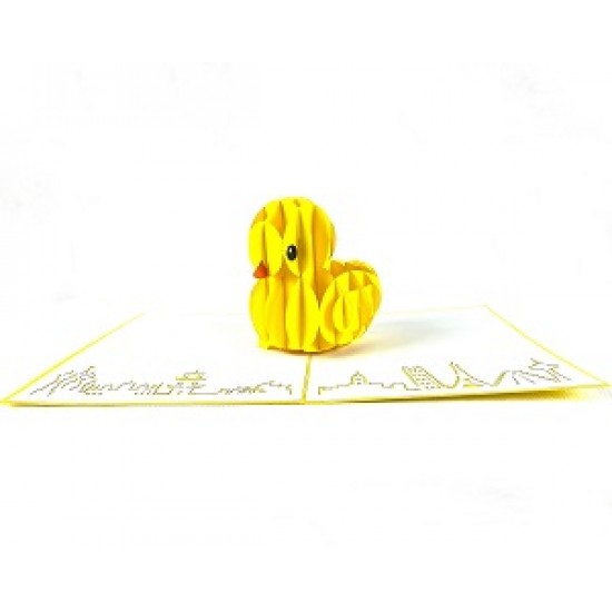 Handmade 3D Pop Up Card Yellow Duck Birthday Wedding Anniversary Valentine's Day Mother's Day New Pet Blank Celebrations.