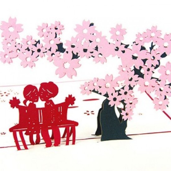 Handmade 3D Pop Up Valentines Card Lover Couple Pink Sakura Tree Cherry Blossom Birthday, Valentine's day, wedding, Anniversary, Engagement, Big Day Invitation