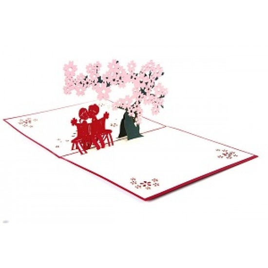 Handmade 3D Pop Up Valentines Card Lover Couple Pink Sakura Tree Cherry Blossom Birthday, Valentine's day, wedding, Anniversary, Engagement, Big Day Invitation