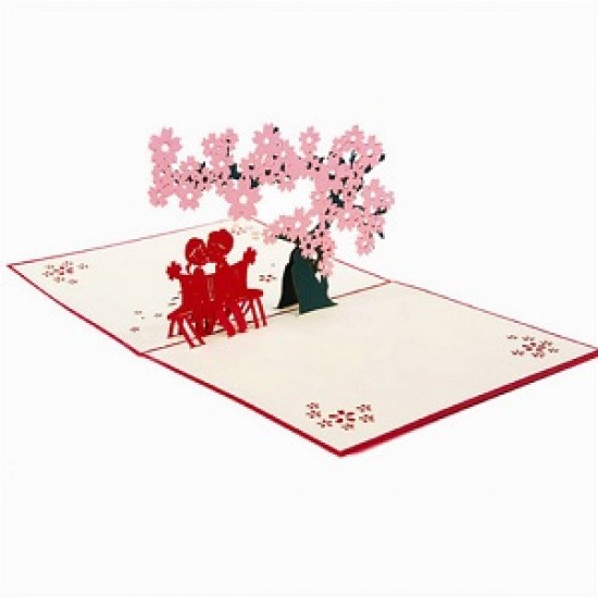 Handmade 3D Pop Up Valentines Card Lover Couple Pink Sakura Tree Cherry Blossom Birthday, Valentine's day, wedding, Anniversary, Engagement, Big Day Invitation