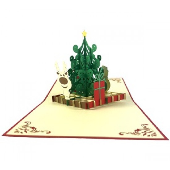 Handmade 3D Pop Up Christmas Xmas Greeting Card Snowman Reindeer Star Tree Evergreen Conifer Gift Decoration Love Friendship Family Papercraft Origami Kirigami