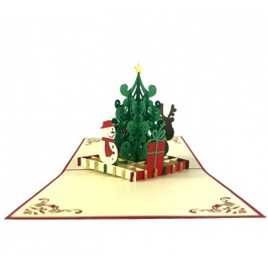 Handmade 3D Pop Up Christmas Xmas Greeting Card Snowman Reindeer Star Tree Evergreen Conifer Gift Decoration Love Friendship Family Papercraft Origami Kirigami