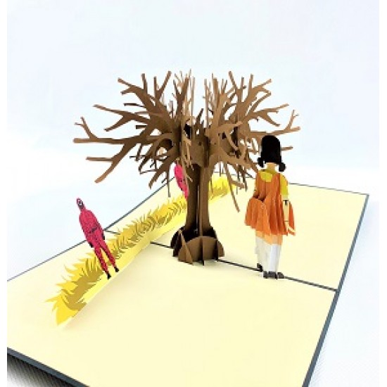 Handmade 3D Pop Up Card Squid Game girl pink soldiers tree birthday Xmas Valentine's anniversary back to school Halloween father's day mother's day friendship greetings