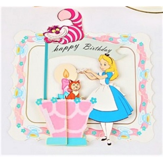 Handmade 4D Pop Up Card Box Alice in Wonderland honeycomb Happy Birthday Cupcake cat racoon party invitation 