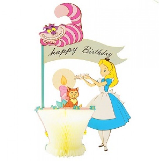 Handmade 4D Pop Up Card Box Alice in Wonderland honeycomb Happy Birthday Cupcake cat racoon party invitation 