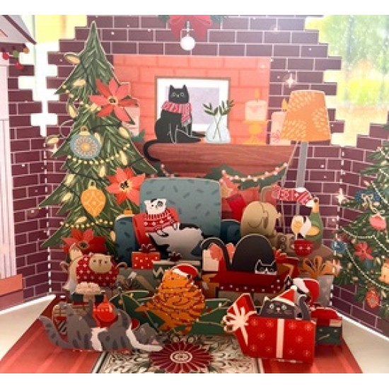 BC Worldwide Ltd 4D pop up card Cat Family Merry Christmas greetings celebrations Xmas Gift Ornaments 