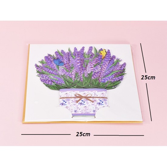 Handmade 4D Pop Up Card Lavender Bouquet Birthday Valentine's Mother's Day Wedding Graduation Anniversary Thank you Leaving New Home Retirement Sympathy