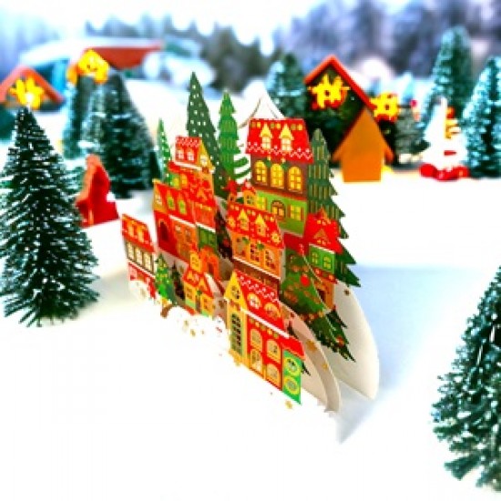 BC Worldwide Ltd 4D pop up card Village Forest Snowman Tree Merry Christmas greetings celebrations Xmas Gift Ornaments 