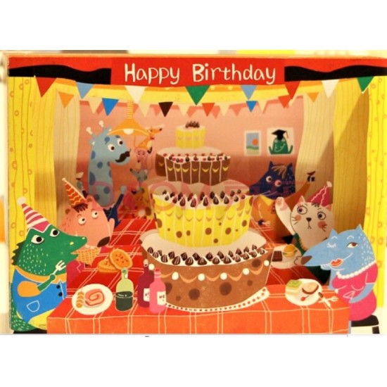 4d Pop Up Box Happy Birthday Card Kid Son Daughter Child 1st Best Friends Family Greeting Animal Party Cat Crocodile Horse Rat Giraffe Cake