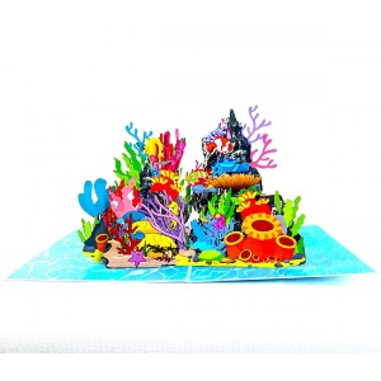 Handmade 3D pop up card Aquarium fish turtle coral sea birthday wedding anniversary Valentine's day father's day mother's day summer holiday invitation