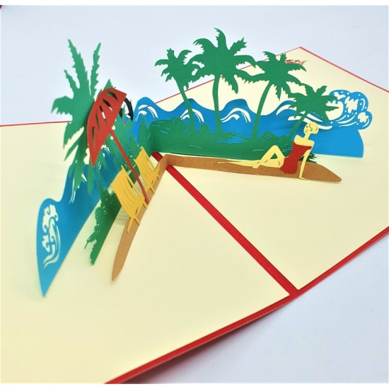 Handmade 3D Pop Up Card Tropical Island Beach Holiday,happy Birthday,wedding Anniversary,valentine's Day,father's Day,mother's Day,outdoor Invitation