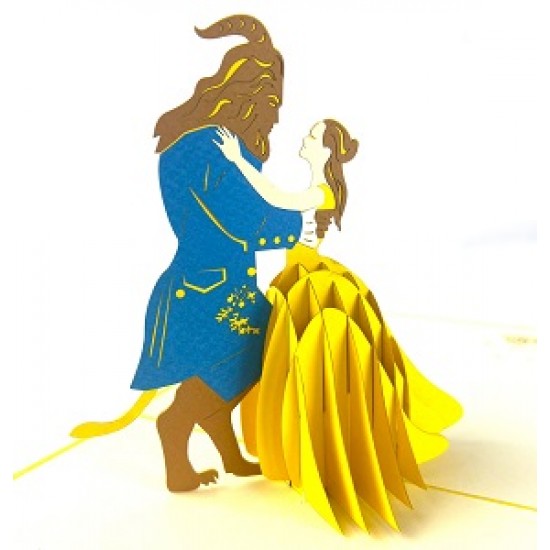 Handmade 3D Pop Up Card Beauty and Beast Birthday Wedding Anniversary Engagement Valentines Day Bridal Shower Ball Party Blank Celebrations