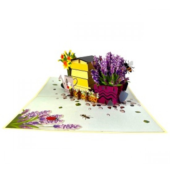 Handmade 3D pop up card Beehive Garden Boots Lavender daffodil boots birthday Mother's day Retirement Anniversary Valentine's day Blank Celebrations