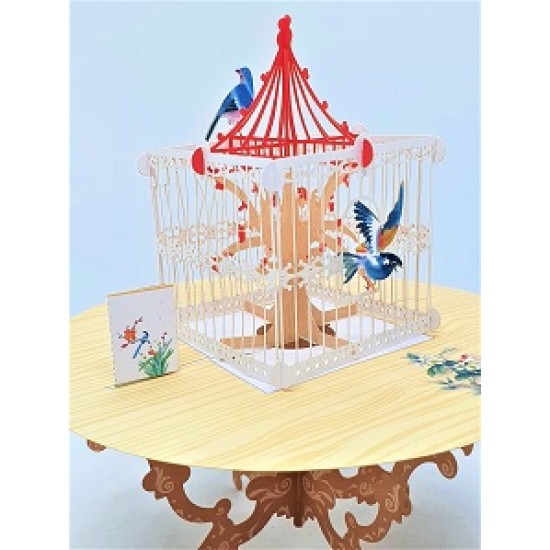 4D Pop Up Greeting Card Bird Cage Table Birthday Valentines Day Wedding Anniversary Engagement Father's Day Mother's Day Christmas Proposal Garden Show Invitation