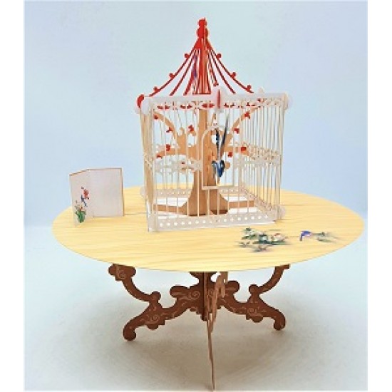 4D Pop Up Greeting Card Bird Cage Table Birthday Valentines Day Wedding Anniversary Engagement Father's Day Mother's Day Christmas Proposal Garden Show Invitation