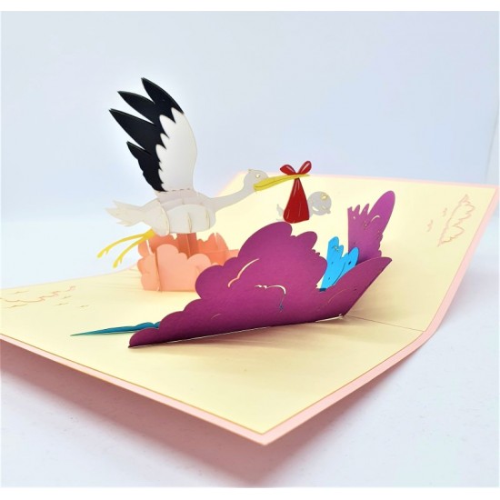 Handmade 3d Pop Up Card Stork Bird Baby Delivery,new Born Baby Card,baby Shower Card,baby Birth Card,congratulations Card To The Parents