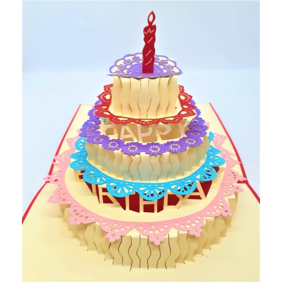 Handmade 3d Pop Up Card Colourful Lace Happy Birthday Cake,kid Child,daughter,card For Girlfriend Daughter Mother Wife Partner Grandmother Friend Family Love