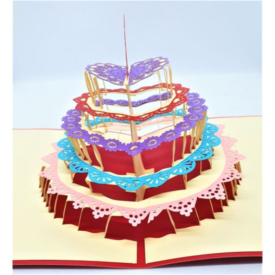 Handmade 3d Pop Up Card Colourful Lace Happy Birthday Cake,kid Child,daughter,card For Girlfriend Daughter Mother Wife Partner Grandmother Friend Family Love