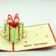 Handmade 3d Pop Up Birthday Card Green Giftbox Red Bow Star Vintage Elegant Laser Cut Papercraft Origami Gife Desk Ornament Love Friendship