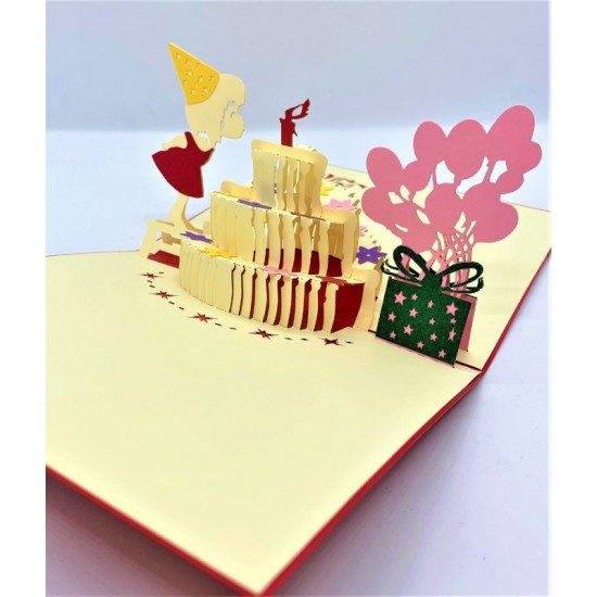 Handmade 3D Pop Up Card,birthday Girl Cake Balloon Gift,happy Birthday Card,greeting Card,kid Child Daughter Birthday Party Invitation Card