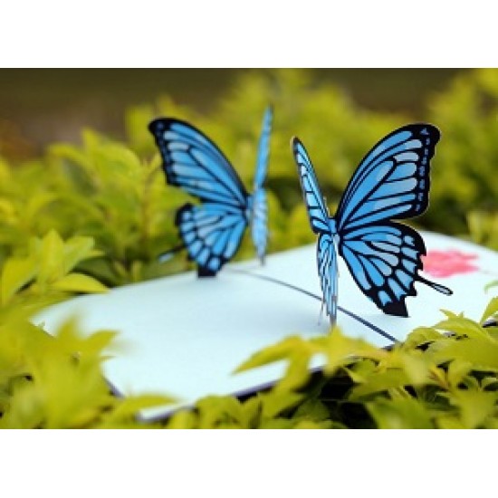 Handmade 3D pop up card blue butterfly birthday wedding anniversary Valentine's day engagement retirement thank you