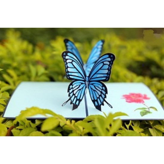 Handmade 3D pop up card blue butterfly birthday wedding anniversary Valentine's day engagement retirement thank you