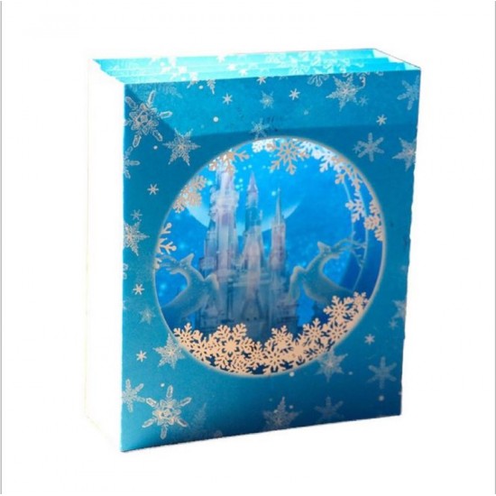 4D Pop Up Box Greeting Card Christmas Xmas Blue Ice Castle Snowflake Fairytale Papercraft Gift For Friend And Family