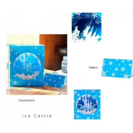 4D Pop Up Box Greeting Card Christmas Xmas Blue Ice Castle Snowflake Fairytale Papercraft Gift For Friend And Family