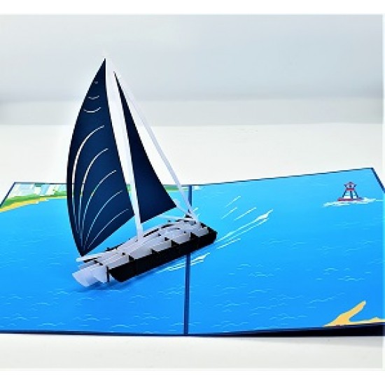 Handmade 3d Pop Up Card Blue Sailing Boat Sea Ocean Birthday Wedding Anniversary Father's Day Valentine's Day Graduation Moving Leaving Travelling Holiday