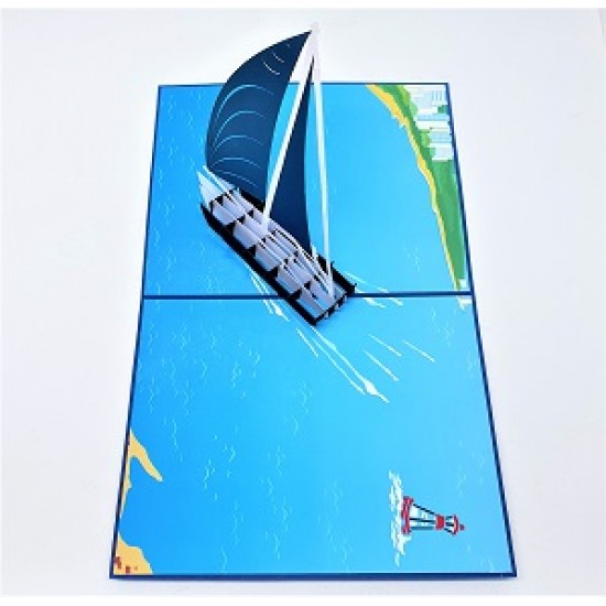 Handmade 3d Pop Up Card Blue Sailing Boat Sea Ocean Birthday Wedding Anniversary Father's Day Valentine's Day Graduation Moving Leaving Travelling Holiday