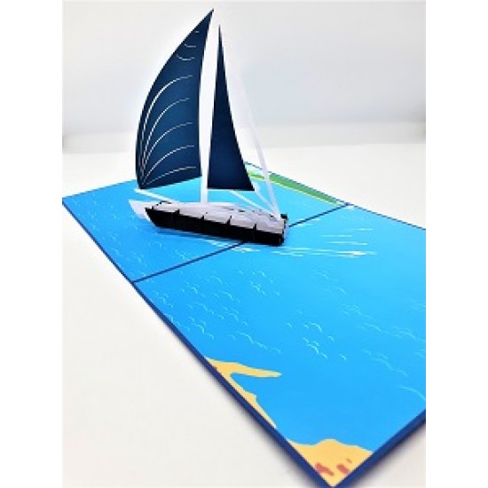 Handmade 3d Pop Up Card Blue Sailing Boat Sea Ocean Birthday Wedding Anniversary Father's Day Valentine's Day Graduation Moving Leaving Travelling Holiday