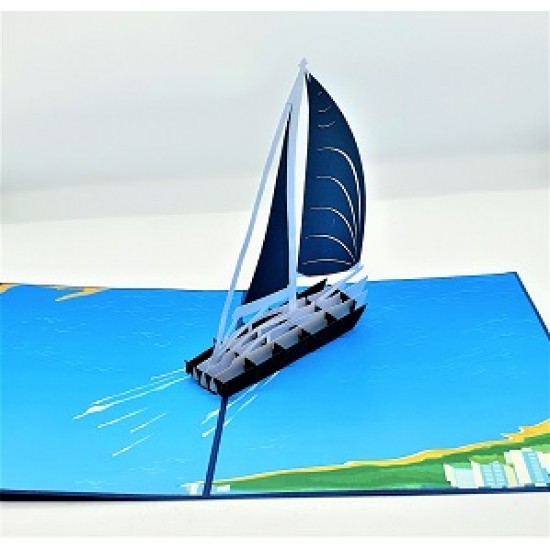 Handmade 3d Pop Up Card Blue Sailing Boat Sea Ocean Birthday Wedding Anniversary Father's Day Valentine's Day Graduation Moving Leaving Travelling Holiday