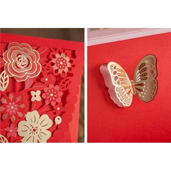 6 Gold Leaf Butterfly Sakura Cherry Blossom Laser Cut Red Lace Red Money Envelope Hong Bao, wedding, anniversary, birthday, graduation, baby Birth, new Year, christmas