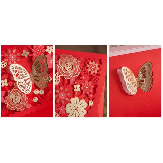 6 Gold Leaf Butterfly Sakura Cherry Blossom Laser Cut Red Lace Red Money Envelope Hong Bao, wedding, anniversary, birthday, graduation, baby Birth, new Year, christmas