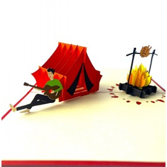 Handmade 3D Pop Up Card Camping Outdoor BBQ Chicken Fire Invitation Birthday Wedding Anniversary Valentine's Day Father's Day Holiday Travelling Blank Celebrations