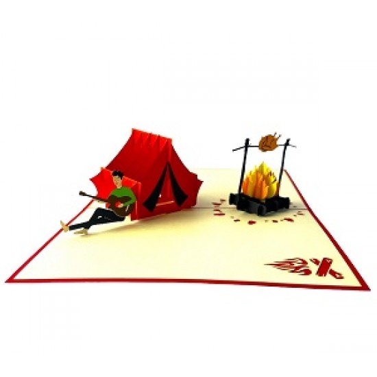 Handmade 3D Pop Up Card Camping Outdoor BBQ Chicken Fire Invitation Birthday Wedding Anniversary Valentine's Day Father's Day Holiday Travelling Blank Celebrations