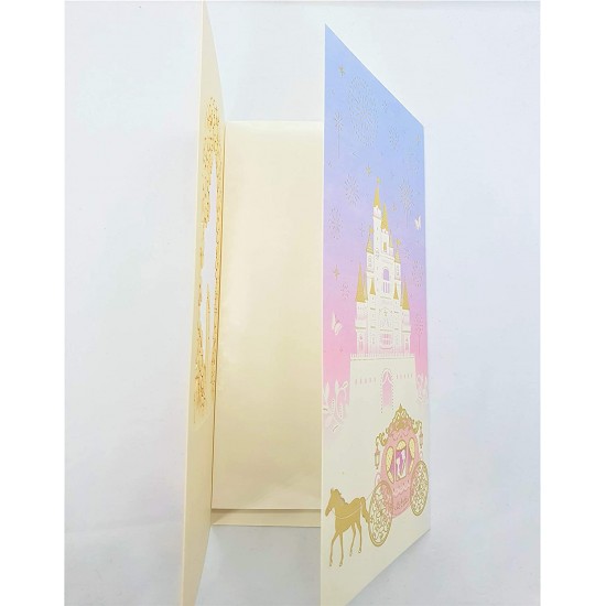 Laser Cut Gold Foil Wedding Card,wedding Gift,wedding Invitation,big Day Fairytale Prince Princess Castle Vintage Victorian,horse Carriage,blank Insert,white Envelope