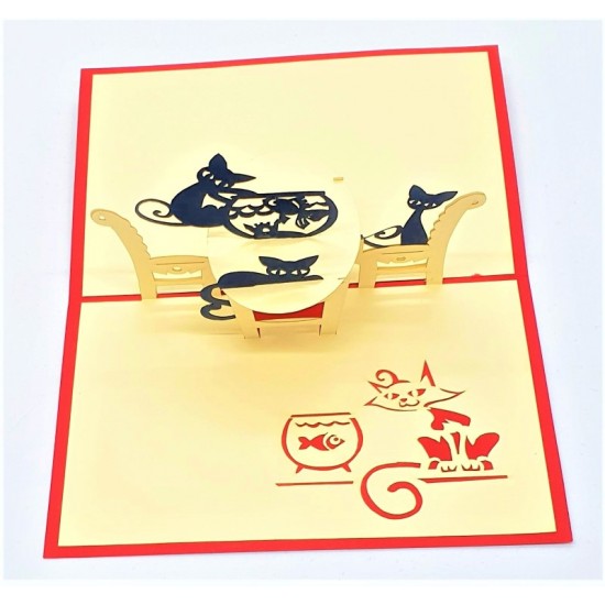 Handmade 3D Pop Up Card Cat Fish Birthday Wedding Anniversary Valentine's Day Father's Day Mother's Day Dinner Invitation Origami Laser Cut Greetings Gits