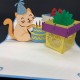 Handmade 3d Pop Up Birthday Card Greeting Card Cat First Happy Birthday Papercraft Origami Kirigami Gift Kid Child Party Invitation