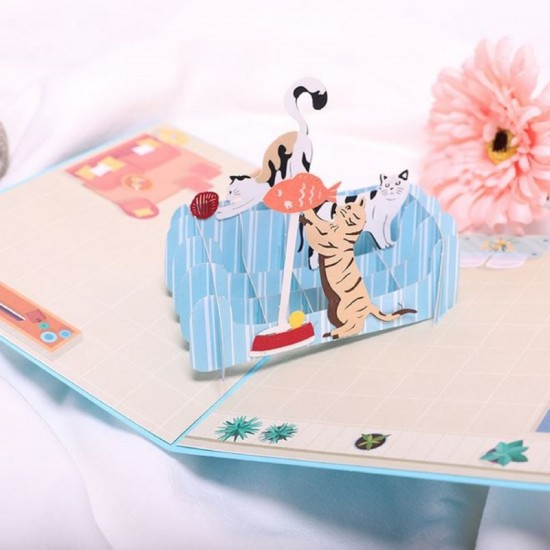 Handmade 3d Pop Up Birthday Card Cat Sofa Kitchen,housewarming,mother's Day,wedding Anniversary,valentines,father's Day,party Invitation