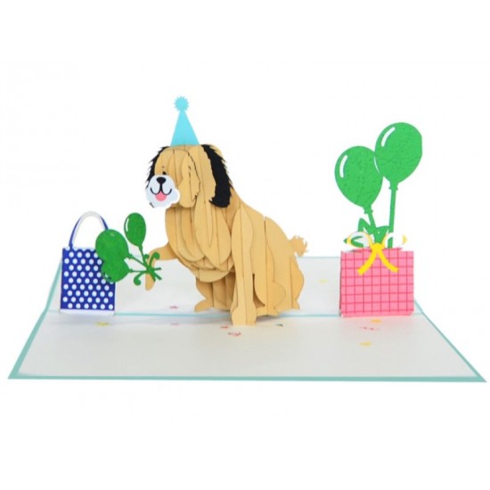 Handmade 3d Pop Up Card Dog First Birthday Celebration Party Invitation Kid Child Gift Balloon