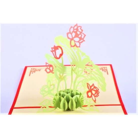 Handmade 3d Pop Up Popup Chinese Lotus Flower Lake Garden Farmhouse Birthday Valentines Day Mother's Day Father's Wedding Anniversary Card