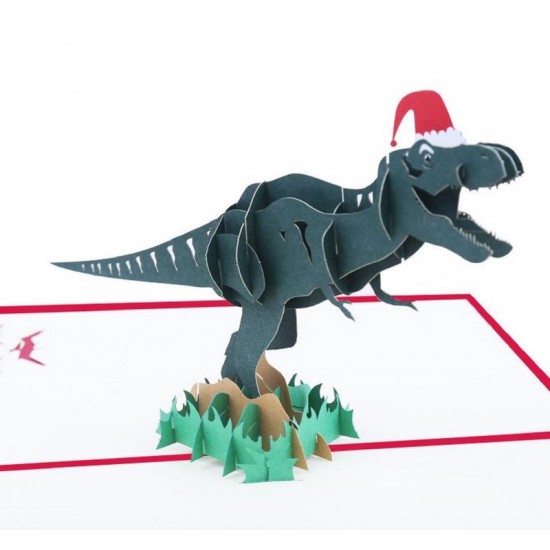 Handmade 3d Pop Up Greeting Card Christmas Xmas Happy Dinosaur Santa Claus Cosplay Papercraft Gift Christmas Party Invitation Card