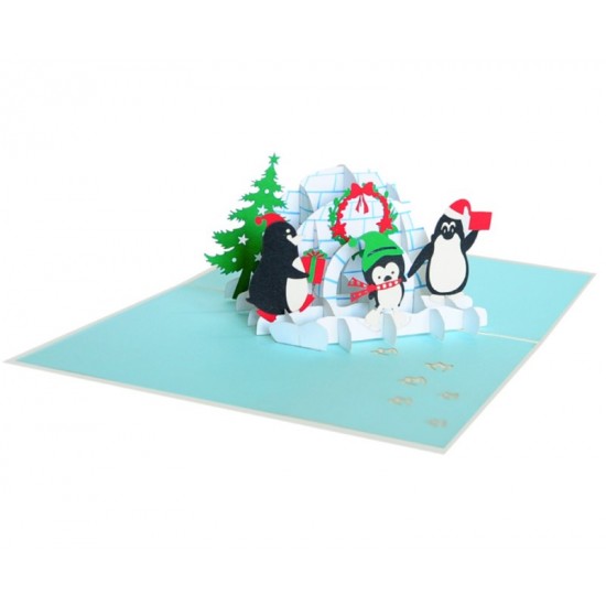 Handmade 3d Pop Up Christmas Xmas Card Penguin Ice House Party Greeting Card Invitation Papercraft Origami Kirigami