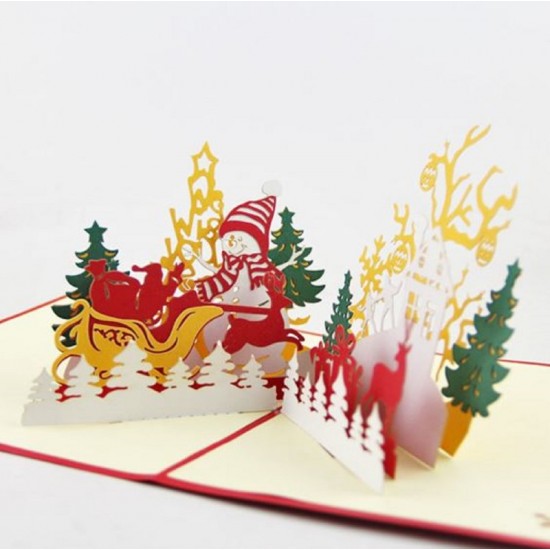 Handmade 3D Pop Up Christmas Card, Greeting Card, Jolly Snowman Reindeer Sledge Gift Delivery Tree Cottage Table Ornament Gift For Love Friendship Family