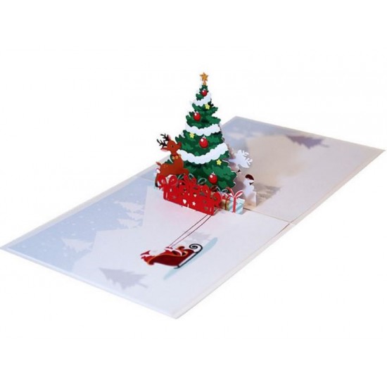 Handmade 3D Pop Up Xmas Card Merry Christmas Santa Claus Sledge Tree Star Jingle Bells Reindeer Seasonal Greetings Celebrations Card