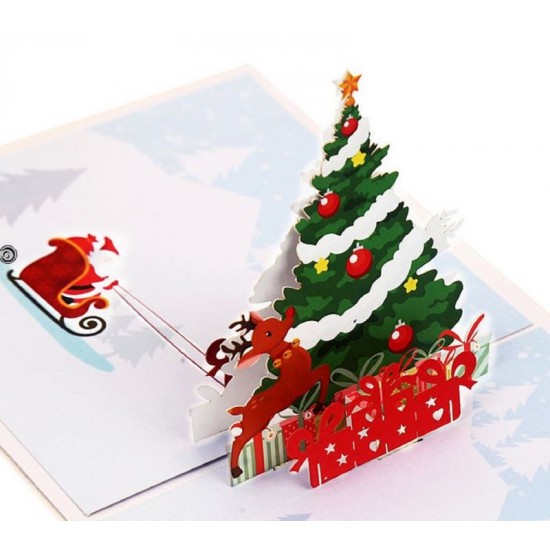 Handmade 3D Pop Up Xmas Card Merry Christmas Santa Claus Sledge Tree Star Jingle Bells Reindeer Seasonal Greetings Celebrations Card