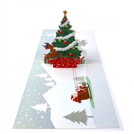 Handmade 3D Pop Up Xmas Card Merry Christmas Santa Claus Sledge Tree Star Jingle Bells Reindeer Seasonal Greetings Celebrations Card