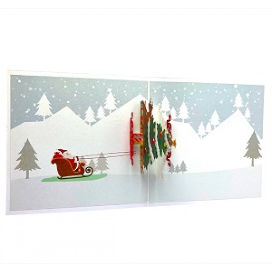 Handmade 3D Pop Up Xmas Card Merry Christmas Santa Claus Sledge Tree Star Jingle Bells Reindeer Seasonal Greetings Celebrations Card